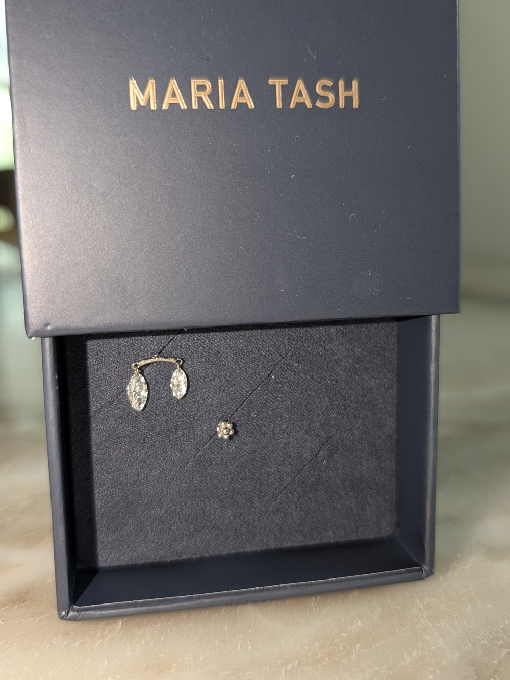 Maria Tash White Gold Double Marquise Diamond Drape Stud Earrings